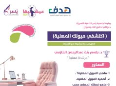 جَمعية يُسر للتنمية الأسريّة بمكة تقيم مساء يوم بعد غد الأحد لقاء بعنوان :(اكتشفي ميولك المهنية )