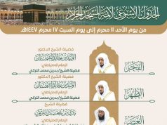 رئاسة الشؤون الدينية توضح جدول الأئمة المكلفين بإمامة الصلوات في الحرمين الشريفين من يوم غد 11 محرم إلى 17 محرم 1447هـ