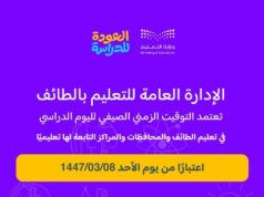 “تعليم الطائف” يوضح عن بدء تطبيق الدوام الصيفي لمدارس المحافظة والمراكز التابعة لها … اعتباراً من يوم الأحد