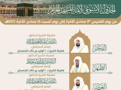 رئاسة الشؤون الدينية توضح الجدول الأسبوعي لأئمة المسجد الحرام