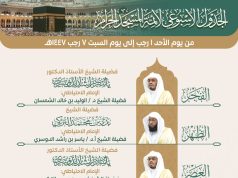 رئاسة الشؤون الدينية بالمسجد الحرام والمسجد النبوي تحدد الجدول الأسبوعي لأئمة الحرمين خلال الأسبوع الحالي