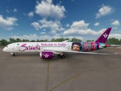 الخطوط السعودية تكشف بالتعاون مع الهيئة السعودية للسياحة عن طائرتها المتوشحة بشعار روح السعودية Welcome to Arabi