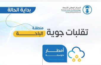 المركز الوطني للأرصاد يحذر من وقوع أمطار على الباحة غدًا
