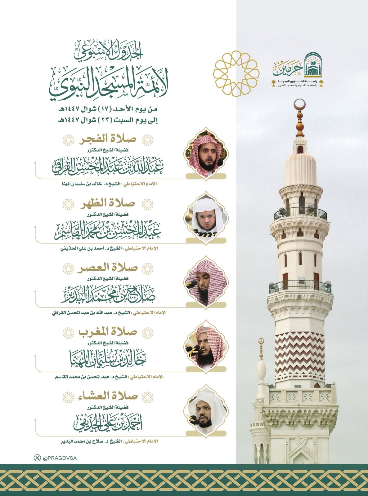 رئاسة الشؤون الدينية تحدد خطيبا الجمعة في الحرمين الشريفين ليوم 22 شوال 1447هـ