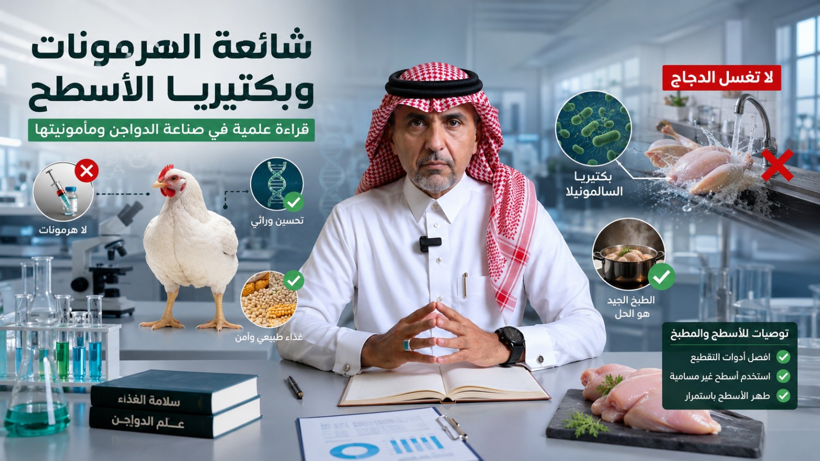 شائعة الهرمونات وبكتيريا الأسطح: قراءة علمية في صناعة الدواجن ومأمونيتها
