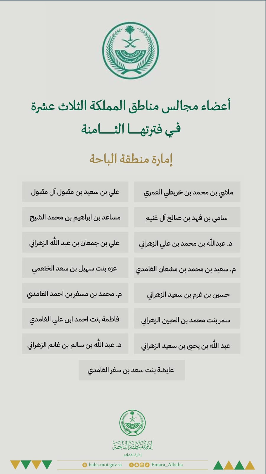 أمرٌ سامٍ بتعيين أعضاء مجلس منطقة الباحة