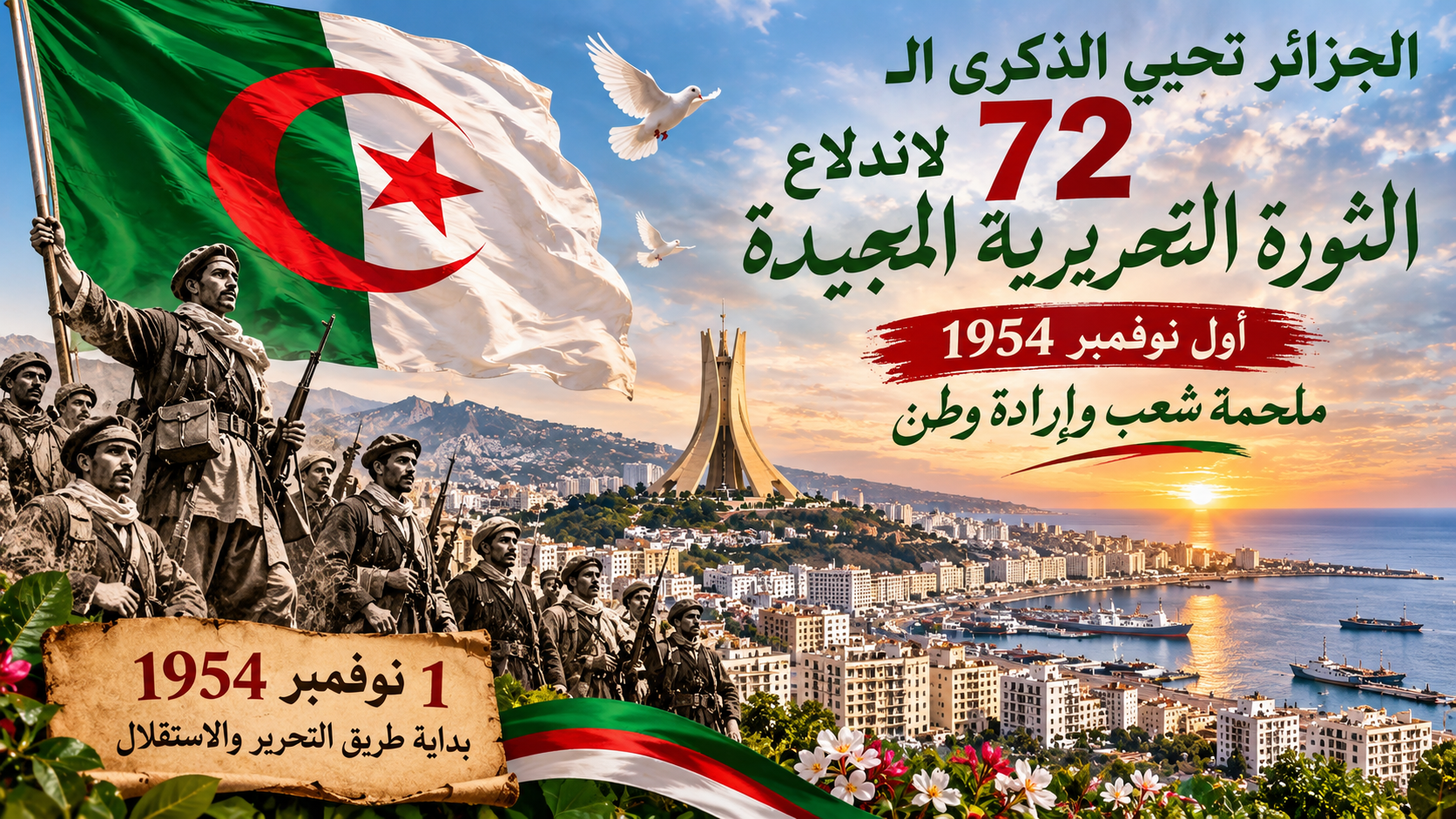 الجزائر تحيي الذكرى الـ72 لاندلاع الثورة التحريرية المجيدة: أول نوفمبر 1954… ملحمة شعب وإرادة وطن