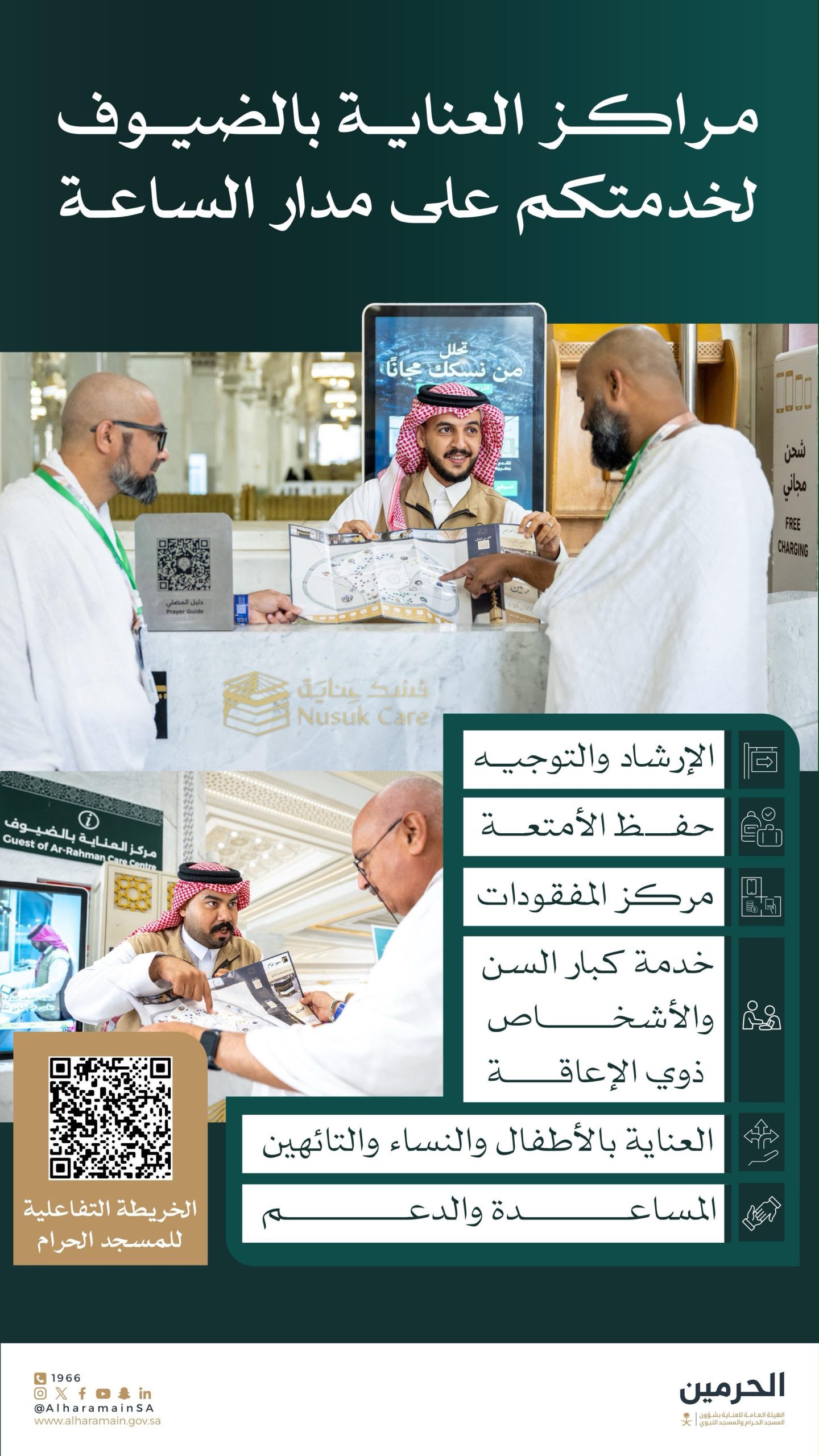 مراكز العناية بالضيوف تقدم خدماتها على مدار الساعة لقاصدي المسجد الحرام